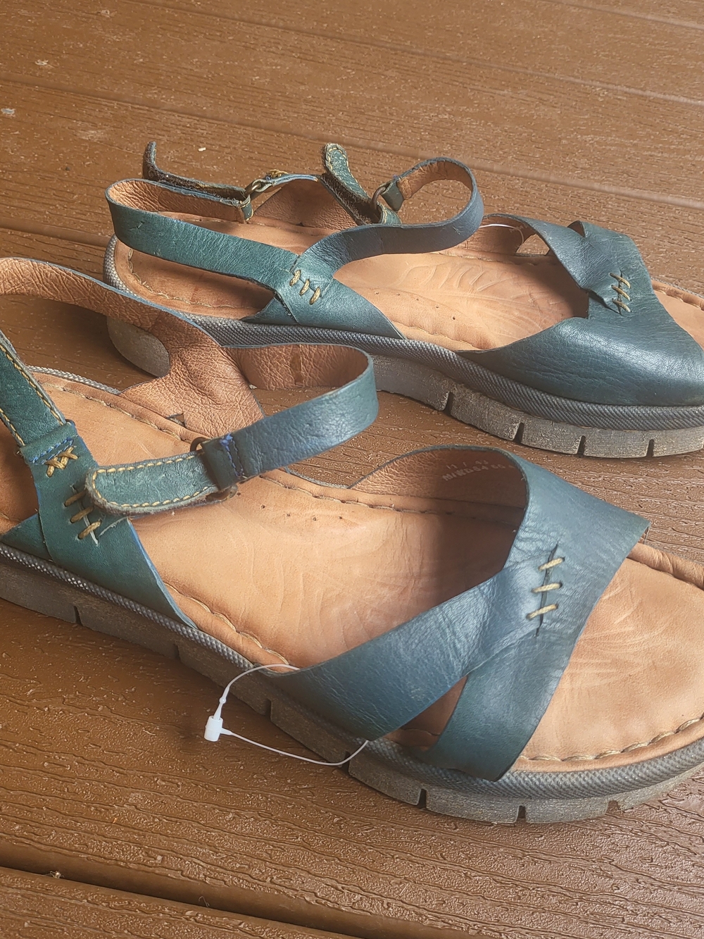 Rare Teal nubuk Leather Sandals Born Handcrafted Women Sz 11 Hook & Loop Close